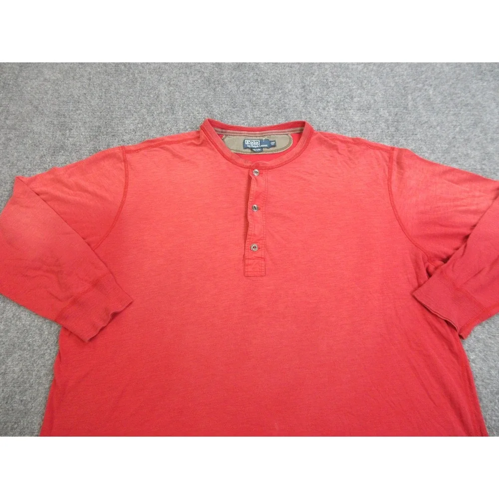 VINTAGE Polo Ralph Lauren Shirt Mens 2XL Red Henley Big RLPC Activewear Outdoors